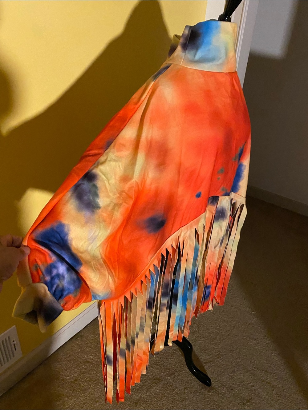 Tie-Dye Fringe Poncho Orange and Blue